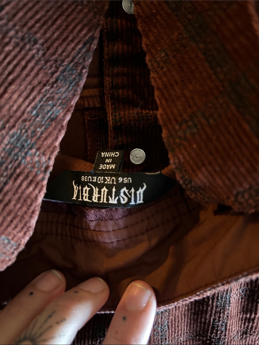 Disturbia Terracotta Check Cord Mini Pinafore Skirt - Picture 8 of 10